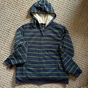 LL Bean Sherpa fleece lined hoodie. Women’s large, blue with green stripes